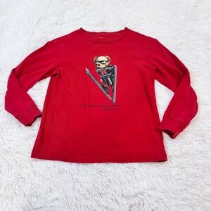 Polo by Ralph Lauren Kids Long Sleeve Red Tee with Skiing Bear